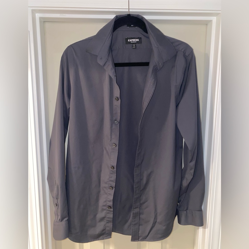 Gray Slim Button-Down Wrinkle-Resistant Performance Dress Shirt Size Small